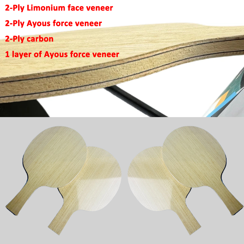Table Tennis Launcher - Tafeltennisbat met Limonium-Spar-Ayous lagen, 2-laags carbon