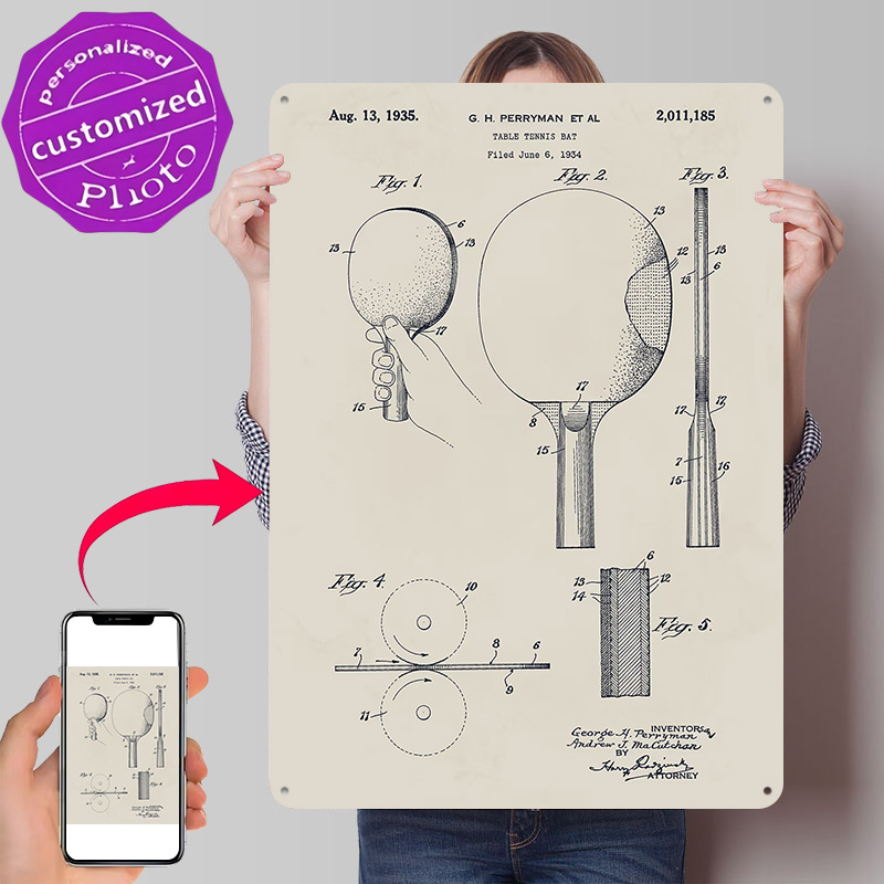 Table Tennis Custom Bat - Tafeltennisbat Patent Metalen Poster Perfect Cadeau